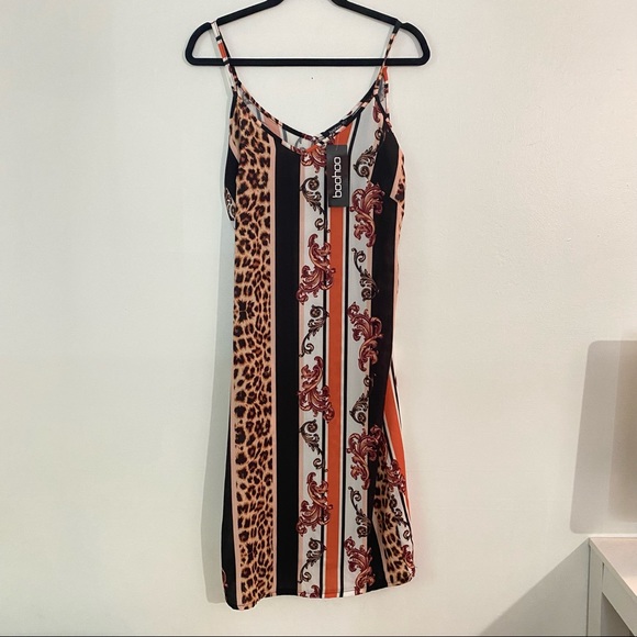 NWT boohoo slip dress cheetah print orange gold - Picture 3 of 6